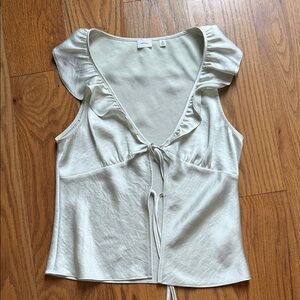 Aritzia Wilfred Ivory Ruffle Tie-Front Blouse